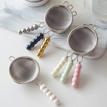 Tea Strainer with Ceramic Handle Reusable Stainless Steel Fine Leak Mesh Sieve Spice Tea Leaf Coffee Filters Teapot Accessories