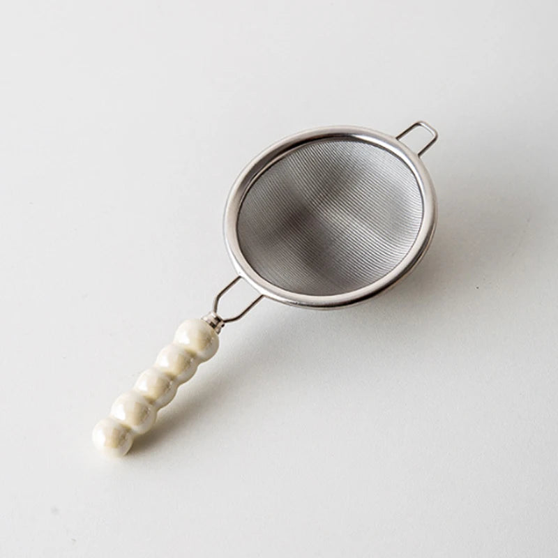 Tea Strainer with Ceramic Handle Reusable Stainless Steel Fine Leak Mesh Sieve Spice Tea Leaf Coffee Filters Teapot Accessories