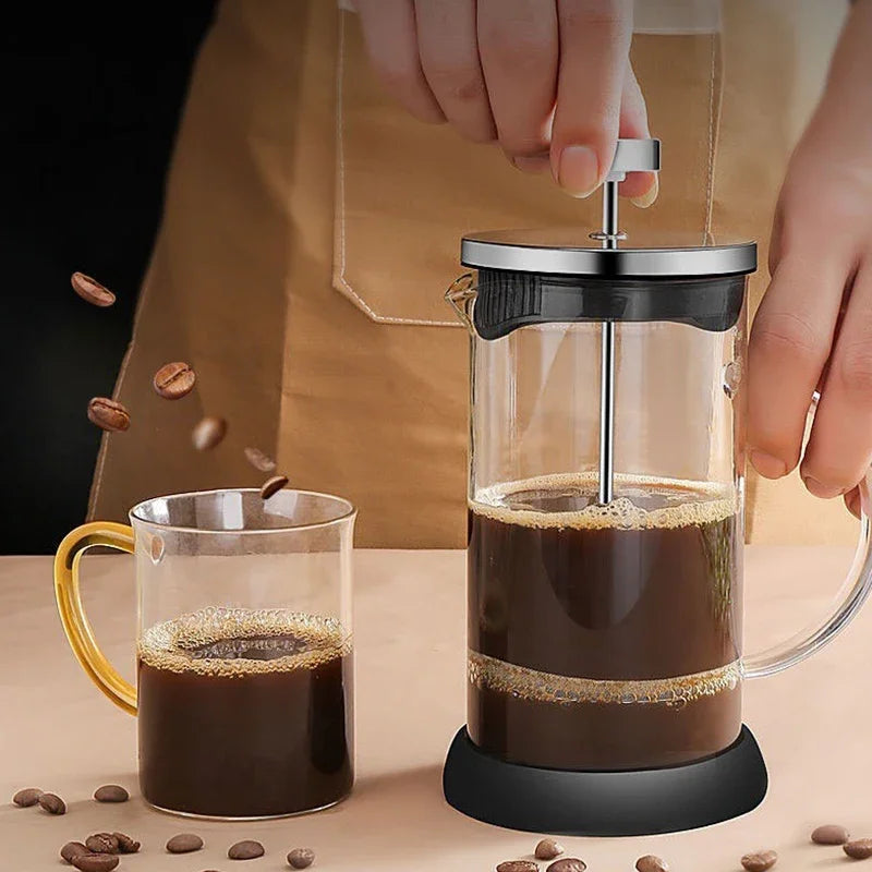 350-1000ML French Press Coffee Pots With Filter High Borosilicate Glass Heat-Resistant Coffee Brewer Milk Foam Frother Pots
