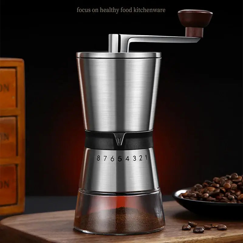 Stainless steel portable coffee grinder for home baristas and travelers