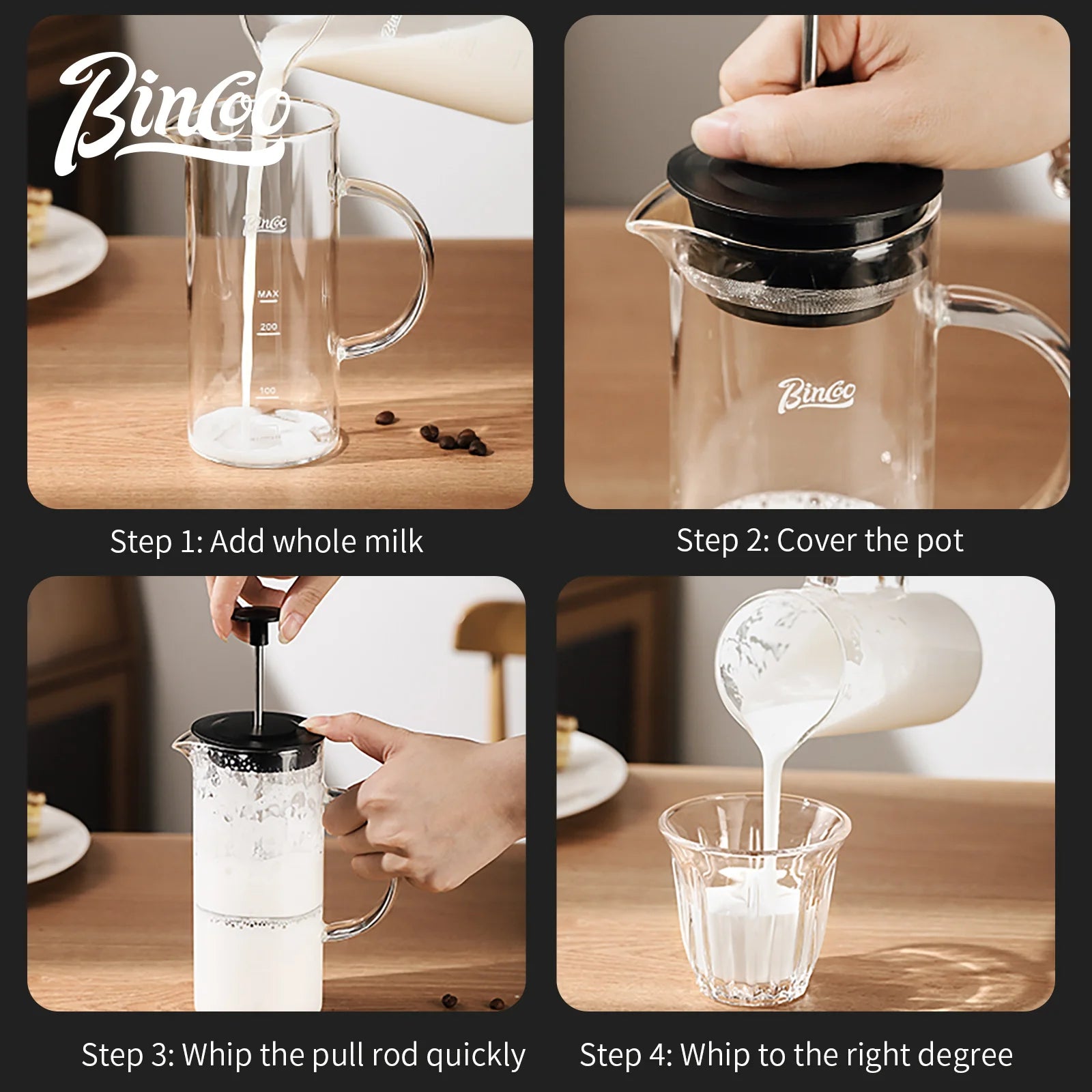 Bincoo Manual Milk Frother Glass Milk Foamer Coffee Pot Heat Resistant Glass Mesh French Press Coffee Maker Mixer Kitchen Tool