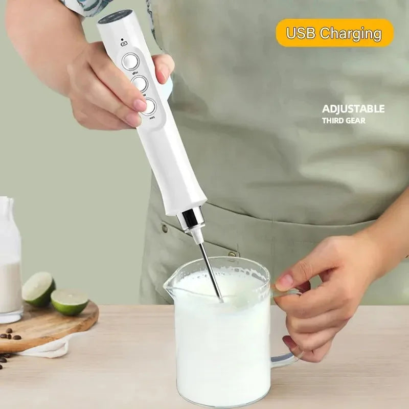 Handheld Electric Milk Frother 3 In 1 Milk Foam Maker Rechargeable 3 Speeds Adjustable Electric Foam Maker Tools Mini Milk Mixer