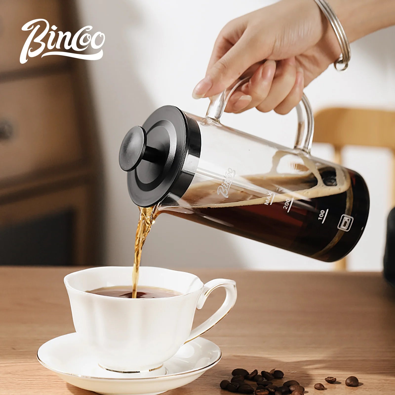 Bincoo Manual Milk Frother Glass Milk Foamer Coffee Pot Heat Resistant Glass Mesh French Press Coffee Maker Mixer Kitchen Tool