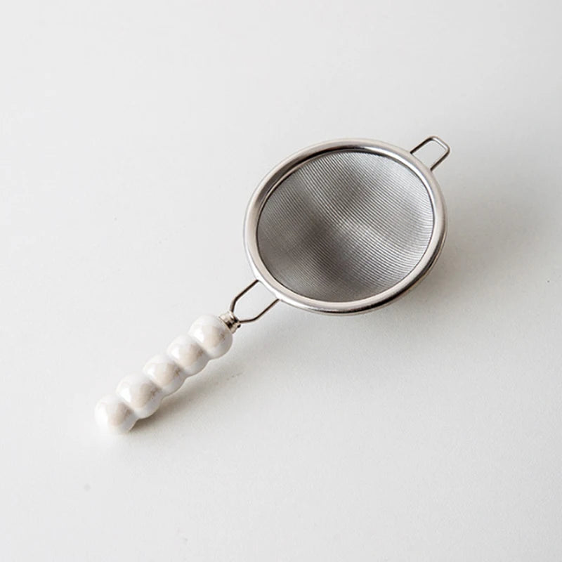 Tea Strainer with Ceramic Handle Reusable Stainless Steel Fine Leak Mesh Sieve Spice Tea Leaf Coffee Filters Teapot Accessories