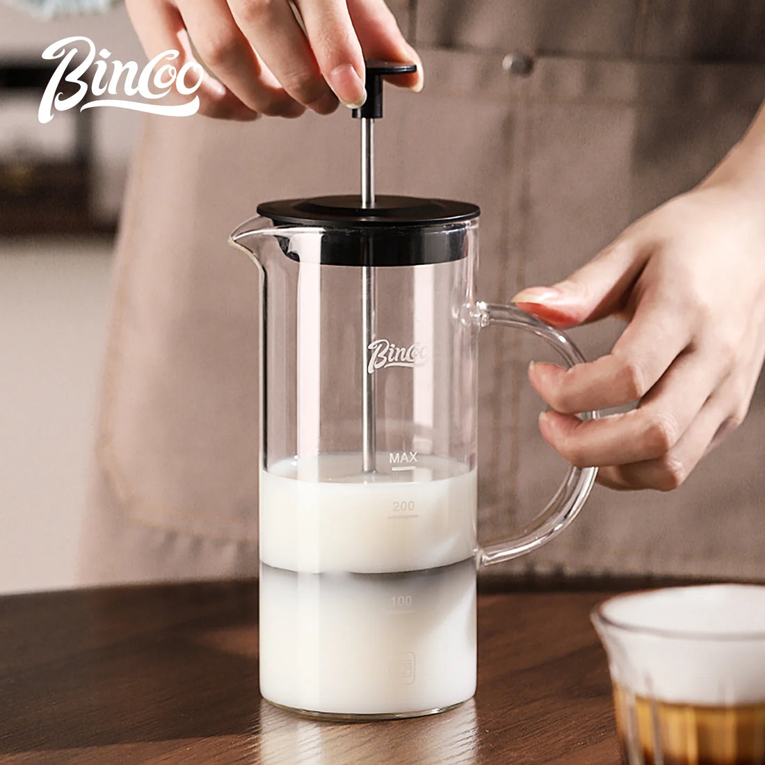 Bincoo Manual Milk Frother Glass Milk Foamer Coffee Pot Heat Resistant Glass Mesh French Press Coffee Maker Mixer Kitchen Tool