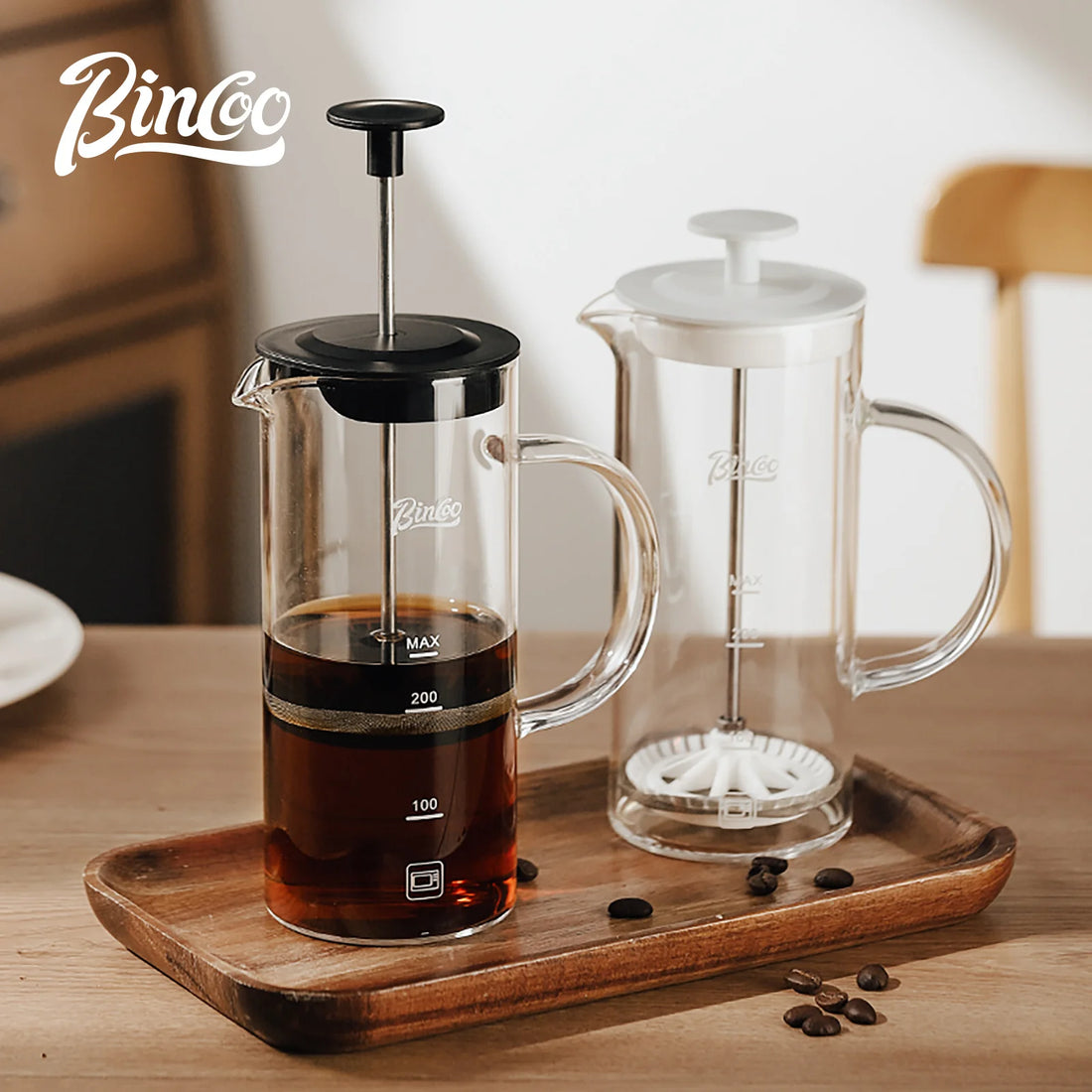 Bincoo Manual Milk Frother Glass Milk Foamer Coffee Pot Heat Resistant Glass Mesh French Press Coffee Maker Mixer Kitchen Tool