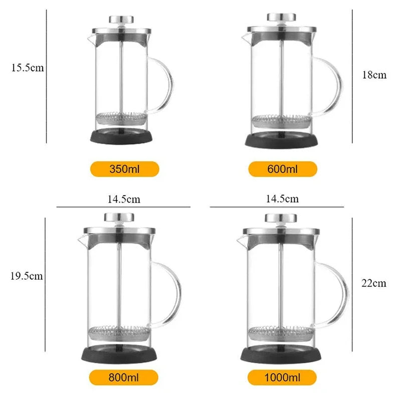 350-1000ML French Press Coffee Pots With Filter High Borosilicate Glass Heat-Resistant Coffee Brewer Milk Foam Frother Pots