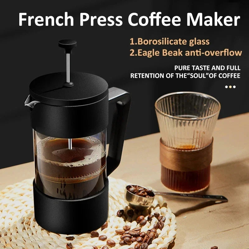 350ML/600ML/1000ML French Press Coffee Maker High Borosilicate Glass House Coffee Brewer Milk Foam Frother Coffee Accessories
