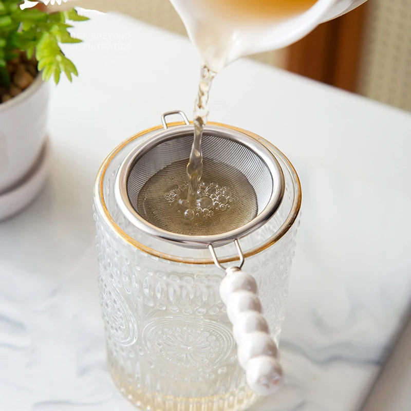 Tea Strainer with Ceramic Handle Reusable Stainless Steel Fine Leak Mesh Sieve Spice Tea Leaf Coffee Filters Teapot Accessories