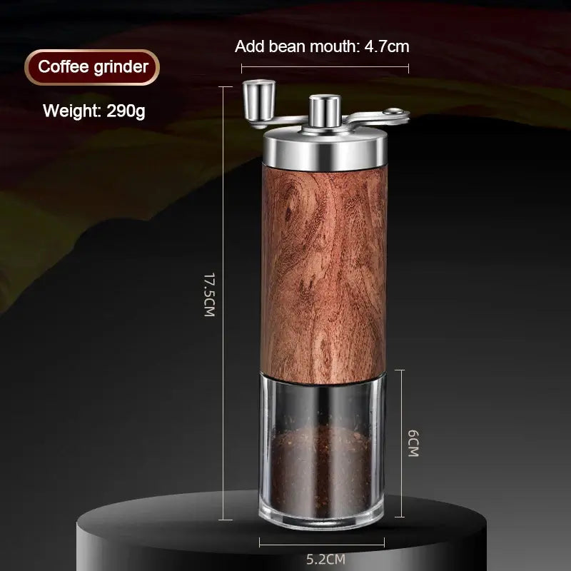 Manual coffee grinder featuring durable ceramic burr for consistent grind size