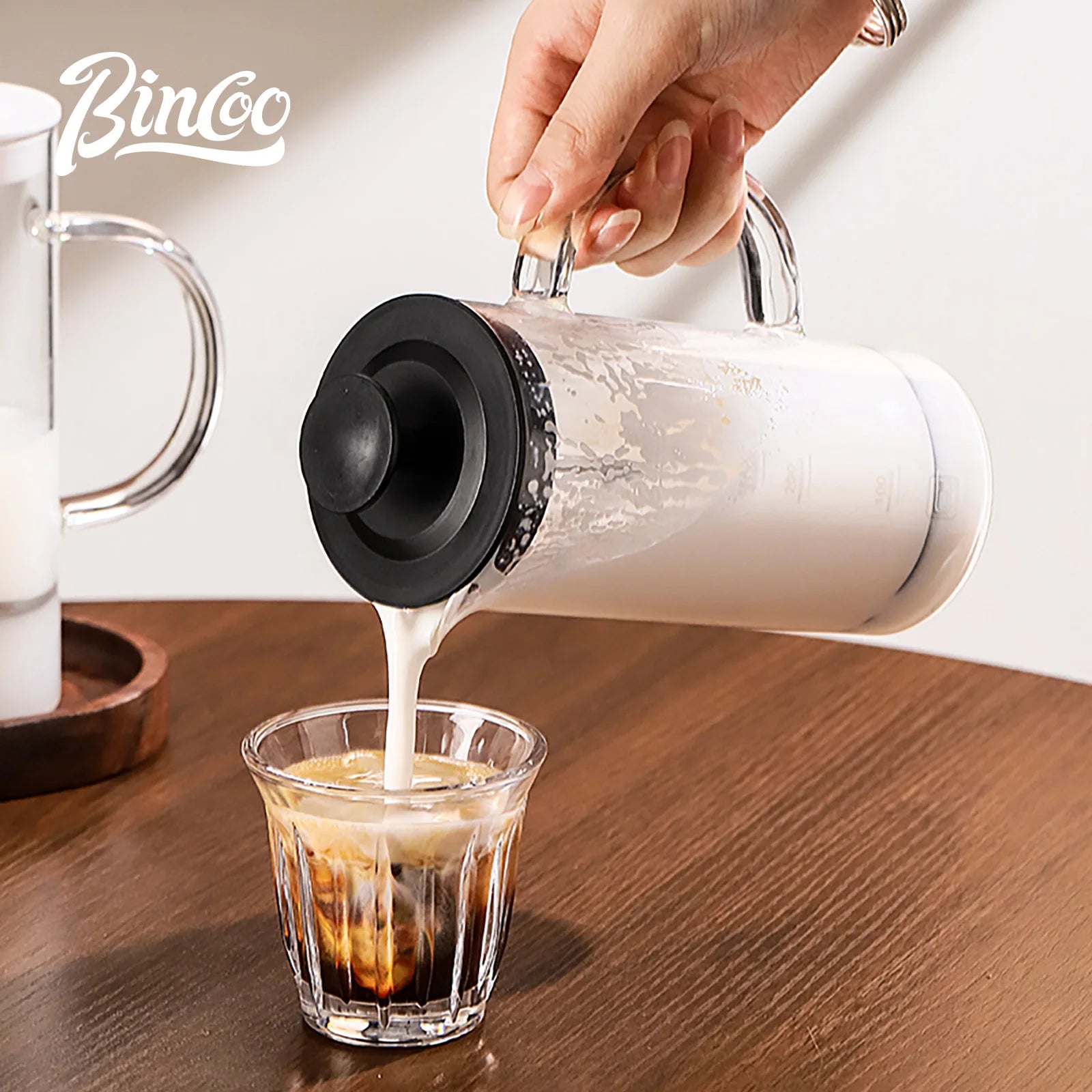 Bincoo Manual Milk Frother Glass Milk Foamer Coffee Pot Heat Resistant Glass Mesh French Press Coffee Maker Mixer Kitchen Tool
