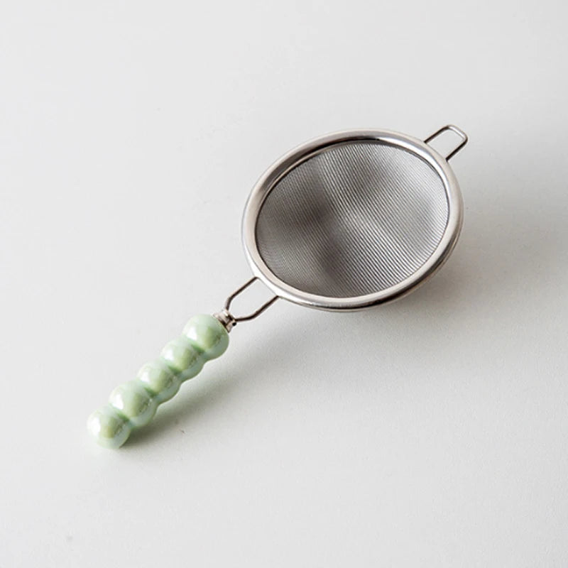 Tea Strainer with Ceramic Handle Reusable Stainless Steel Fine Leak Mesh Sieve Spice Tea Leaf Coffee Filters Teapot Accessories