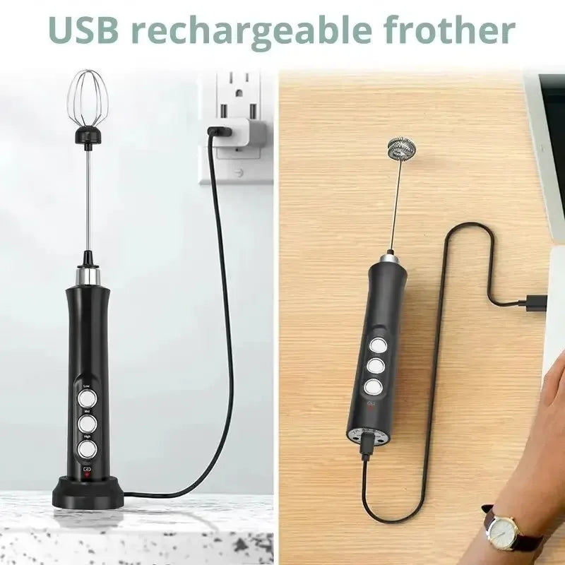 Handheld Electric Milk Frother 3 In 1 Milk Foam Maker Rechargeable 3 Speeds Adjustable Electric Foam Maker Tools Mini Milk Mixer